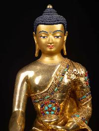 [shakyamuni Buddha] On Double Base, Buddhist Handmade Statue, [full Gold Plated], [face Painted]
