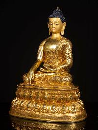 [shakyamuni Buddha] On Double Base, Buddhist Handmade Statue, [full Gold Plated], [face Painted]