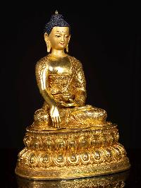 [shakyamuni Buddha] On Double Base, Buddhist Handmade Statue, [full Gold Plated], [face Painted]