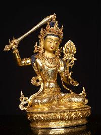 [manjushri], Buddhist Handmade Statue, [full Gold Plated], [face Painted]