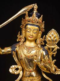 [manjushri], Buddhist Handmade Statue, [full Gold Plated], [face Painted]