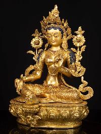 [green Tara], Buddhist Handmade Statue, [full Gold Plated], [face Painted]