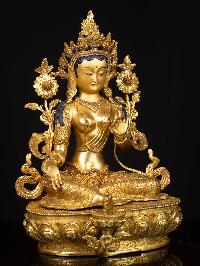 [green Tara], Buddhist Handmade Statue, [full Gold Plated], [face Painted]