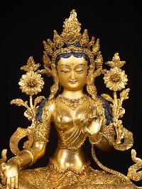 [green Tara], Buddhist Handmade Statue, [full Gold Plated], [face Painted]