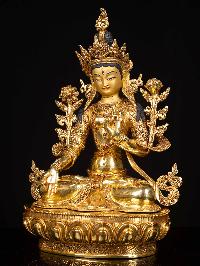 [white Tara], Buddhist Handmade Statue, [full Gold Plated], [face Painted]