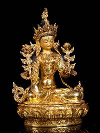 [white Tara], Buddhist Handmade Statue, [full Gold Plated], [face Painted]