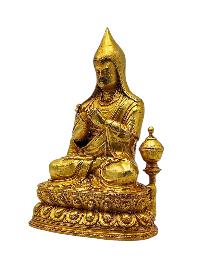 [tsongkhapa]. Buddhist Miniature Statue, [gold Plated]