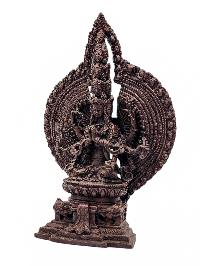 [sitting 1000 Arm Lokeshvara], [sahasrabhuja Avalokitesvara], Buddhist Miniature Statue, [chocolate Oxidized]
