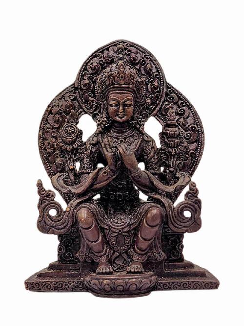 This 10cm tall Maitreya Buddha, Buddhist Miniature Statue, Chocolate Oxidized (Product Code: HMS35909) weighs 0.26kg and is available at an offer price of US$12.
