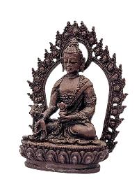 [medicine Buddha], Buddhist Miniature Statue, [chocolate Oxidized]