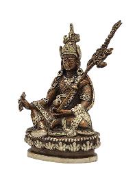[padmasambhava], Buddhist Miniature Statue, [silver And Chocolate Oxidized]