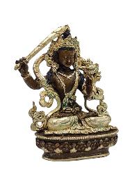 [manjushri], Buddhist Miniature Statue, [silver And Chocolate Oxidized]
