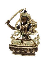 [manjushri], Buddhist Miniature Statue, [silver And Chocolate Oxidized]