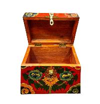 Buddhist Wooden Box With [lotus] Design, Tibetan Style With Traditional Colors