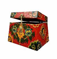 Buddhist Wooden Box With [lotus] Design, Tibetan Style With Traditional Colors