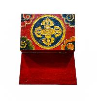 Buddhist Wooden Box With [lotus] Design, Tibetan Style With Traditional Colors