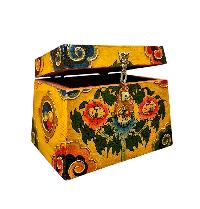 Buddhist Wooden Box With [lotus] Design, Tibetan Style With Traditional Colors