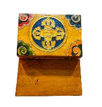 Buddhist Wooden Box With [lotus] Design, Tibetan Style With Traditional Colors