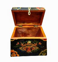 Buddhist Wooden Box With [cheppu] Design, Tibetan Style With Traditional Colors