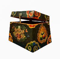 Buddhist Wooden Box With [cheppu] Design, Tibetan Style With Traditional Colors