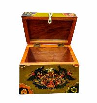 Buddhist Wooden Box With [cheppu] Design, Tibetan Style With Traditional Colors