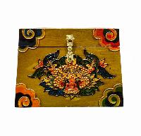 Buddhist Wooden Box With [cheppu] Design, Tibetan Style With Traditional Colors