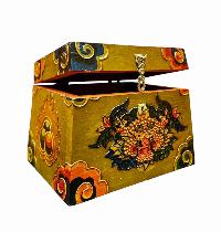 Buddhist Wooden Box With [cheppu] Design, Tibetan Style With Traditional Colors