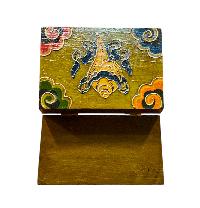 Buddhist Wooden Box With [cheppu] Design, Tibetan Style With Traditional Colors
