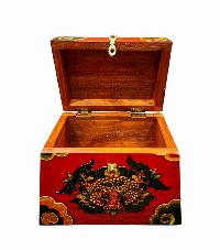 Buddhist Wooden Box With [cheppu] Design, Tibetan Style With Traditional Colors