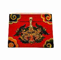 Buddhist Wooden Box With [cheppu] Design, Tibetan Style With Traditional Colors