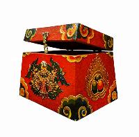 Buddhist Wooden Box With [cheppu] Design, Tibetan Style With Traditional Colors