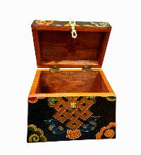 Buddhist Wooden Box With [infinity Knot] Design, Tibetan Style With Traditional Colors