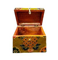 Buddhist Wooden Box With [infinity Knot] Design, Tibetan Style With Traditional Colors