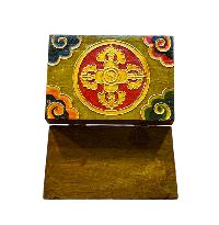 Buddhist Wooden Box With [infinity Knot] Design, Tibetan Style With Traditional Colors