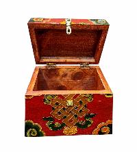 Buddhist Wooden Box With [infinity Knot] Design, Tibetan Style With Traditional Colors