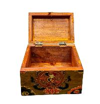 Buddhist Wooden Box With [ashtamangala] Design, Tibetan Style With Traditional Colors
