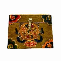 Buddhist Wooden Box With [ashtamangala] Design, Tibetan Style With Traditional Colors