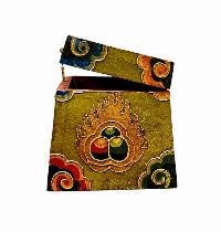Buddhist Wooden Box With [ashtamangala] Design, Tibetan Style With Traditional Colors