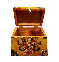 Buddhist Wooden Box With [ashtamangala] Design, Tibetan Style With Traditional Colors