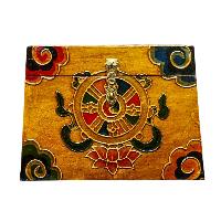 Buddhist Wooden Box With [ashtamangala] Design, Tibetan Style With Traditional Colors