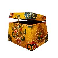 Buddhist Wooden Box With [ashtamangala] Design, Tibetan Style With Traditional Colors