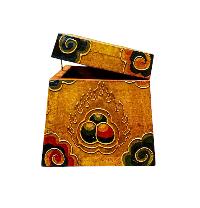 Buddhist Wooden Box With [ashtamangala] Design, Tibetan Style With Traditional Colors