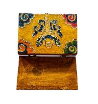 Buddhist Wooden Box With [ashtamangala] Design, Tibetan Style With Traditional Colors