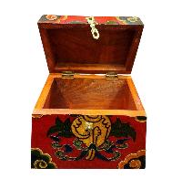 Buddhist Wooden Box With [conch Shell] Design, Tibetan Style With Traditional Colors
