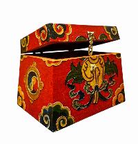 Buddhist Wooden Box With [conch Shell] Design, Tibetan Style With Traditional Colors
