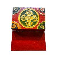 Buddhist Wooden Box With [conch Shell] Design, Tibetan Style With Traditional Colors