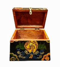Buddhist Wooden Box With [conch Shell] Design, Tibetan Style With Traditional Colors