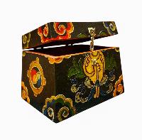 Buddhist Wooden Box With [conch Shell] Design, Tibetan Style With Traditional Colors