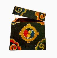 Buddhist Wooden Box With [conch Shell] Design, Tibetan Style With Traditional Colors
