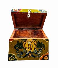 Buddhist Wooden Box With [conch Shell] Design, Tibetan Style With Traditional Colors
